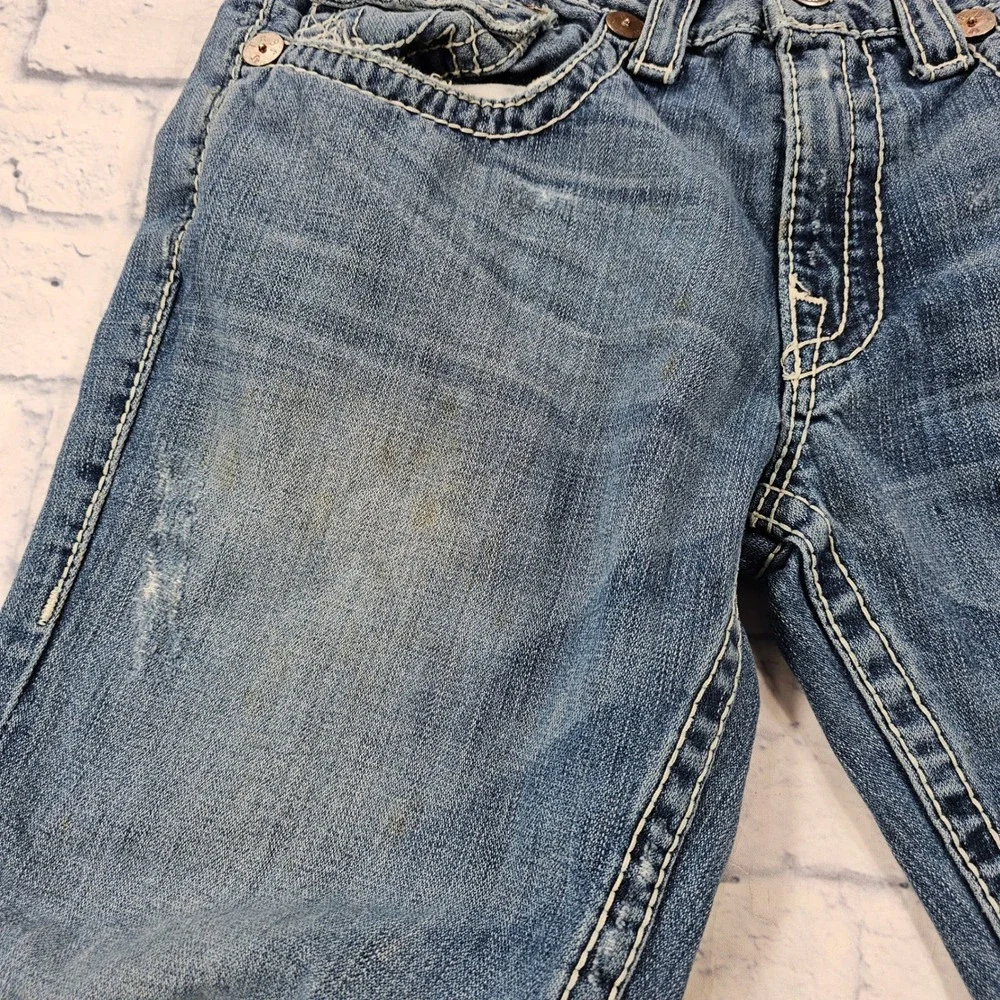True Religion Ricky Big T Jeans Mens 33X34 Blue Distressed Bootcut VTG Y2K USA